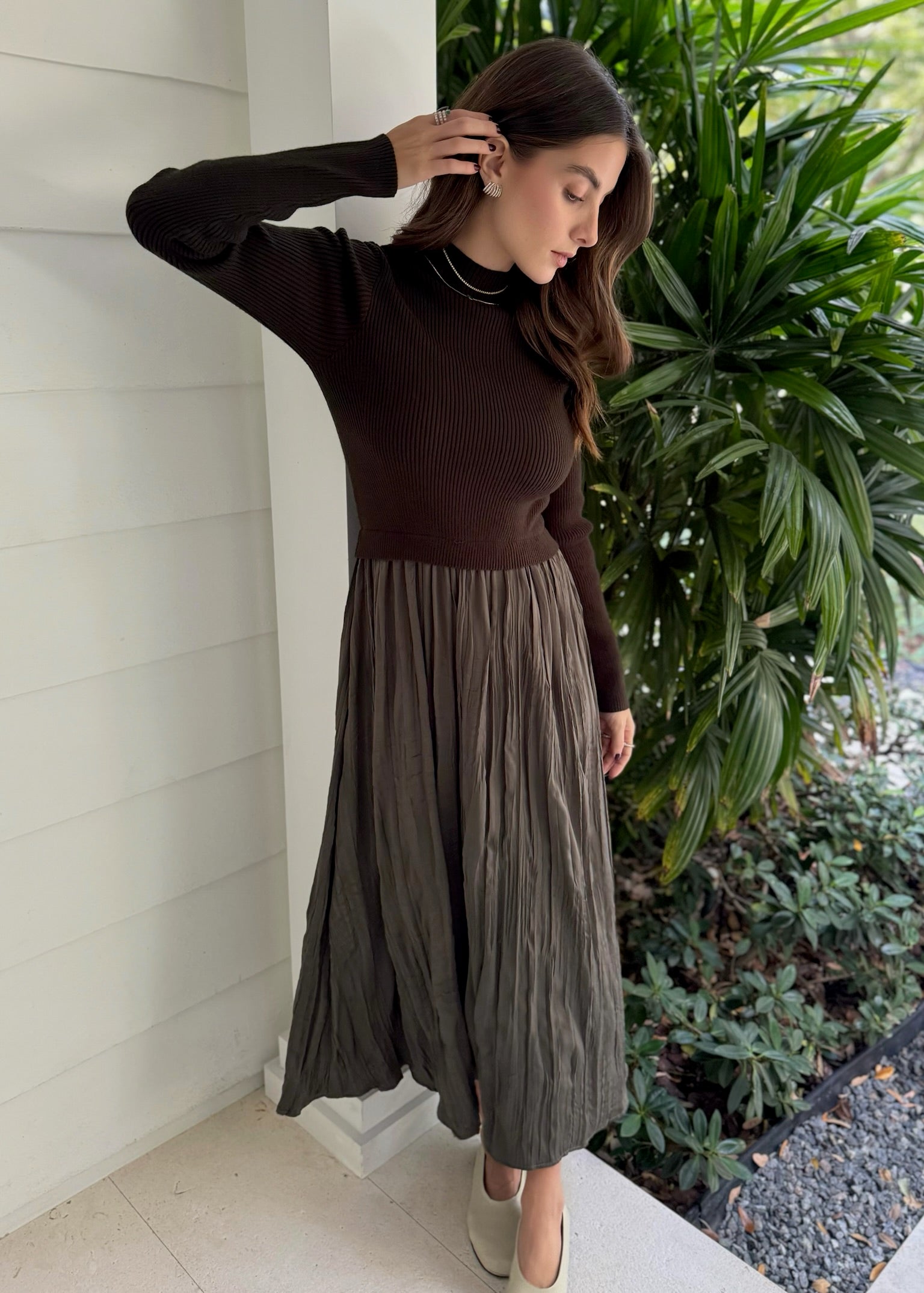 Macie Olive Combo Sweater Dress