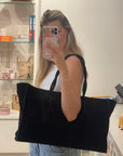 Suede and Leather Tote Black