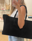 Suede and Leather Tote Black